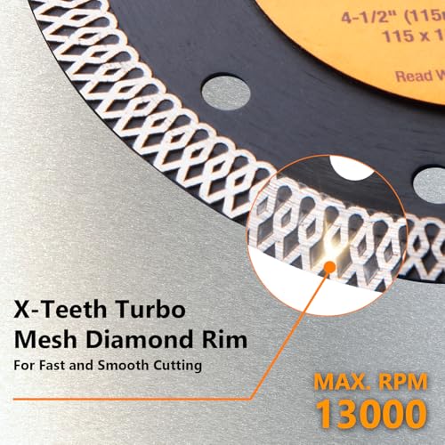Image of POWERTEC 4-1 /2 Inch Diamond Saw Blades for Angle Grinder - 1 Pack, Super Thin Turbo Mesh Rim Blades for Cutting Porcelain, Granite & Ceramic Tiles, 4.5 inch Diamond Blades (14000)