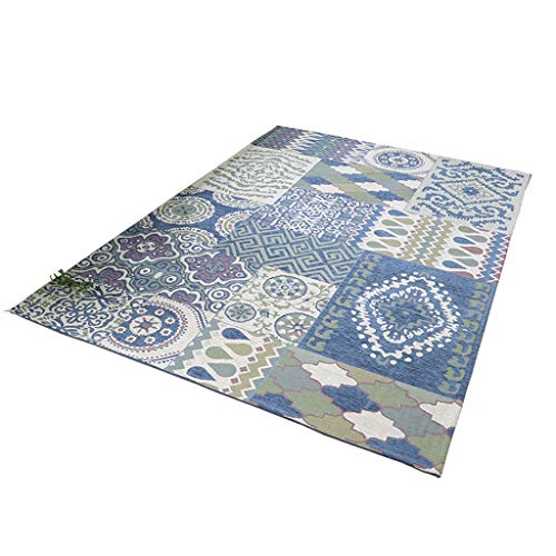TMY Alfombra Interior de Moda Romántico Alfombra Mediterránea Dormitorio Sala De Estar Rectangular Cama Colchón Mediterráneo Verano Azul Sofá Mesa De Comedor Pad (tamaño : M)