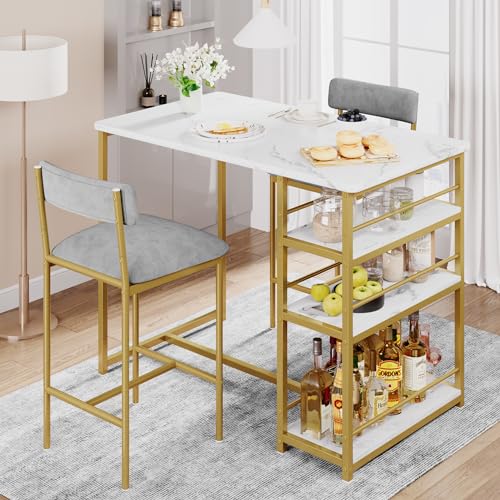 Ensemble table de bar et 2 tabourets rembourrés avec rangement intégré - 4