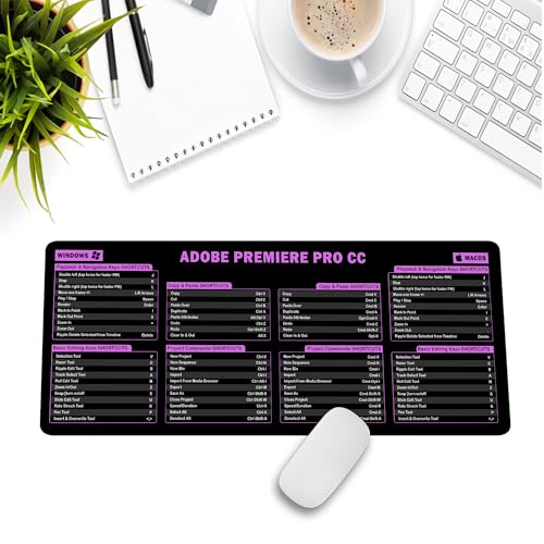 Image of Adobe Premiere Pro CC Shortcut Cheat Sheet Mouse Mat KMH Mouse Pad for Video Editors, Adobe Large Desk Mat, Producer Mousepad, Essential Computer Accessories for Study, Work, and Reference Purposes
