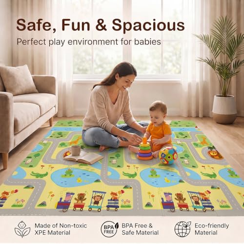 Image of StarAndDaisy Baby Play Mat for 0 to 2 Years, 6mm Thick Foldable XPE Baby Mats for Floor, Reversible Cushioned Mat for Kids Playing, Lightweight & Portable Playmat, 149 x 178 cm