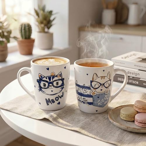 Image of U.P.C.Milk Mug Set of 2 | Ceramic & Bone China Coffee Milk Cups | Designer Printed Tea Coffee Mug Set | Large Capacity Milk Mugs | Microwave Safe Cup Set | Kitchen Drinkware Gift Set (UPC MM-30)