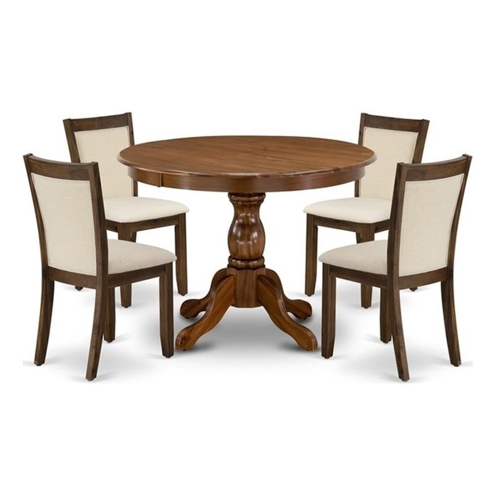 East West Furniture HBMZ5-AWA-32 5 Piece Dining Room Furniture Set Contains a Round Dining Table and 4 Parson Chairs, 42x42 Inch, Antique Walnut