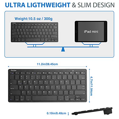 ProCase Teclado Americano Inalámbrico Universal para iOS/Android/Windows, Teclado Inglés Ultra Delgado Ligero para Tableta, Teléfono Móvil, iPad/Pro/Air/Mini -Negro