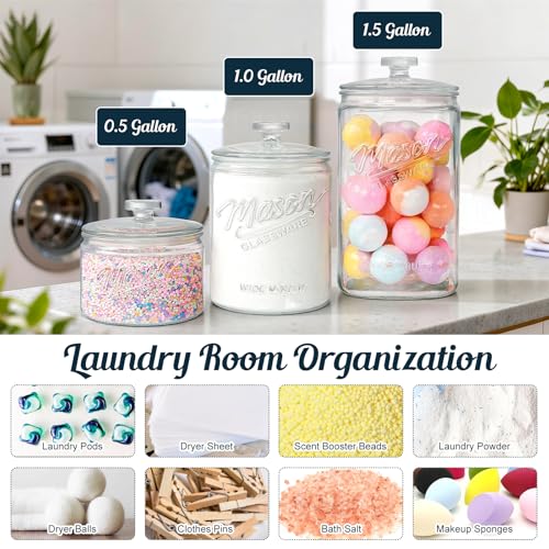 Image of 1 Gallon Glass Cookie Jar with Lid, 5.7'' Wide Mouth Mason Jars | 2 Pack Glass Canisters for Pantry Organizers & Storage, Candy Jar for Flour Sugar, Sourdough Starter, Dog Treat, Laundry Room