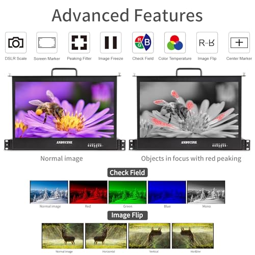 Image of ANDYCINE C173S4 17.3 Inch 1RU Pull Out Rack Mount Broadcast LCD Director 1920x1080 Resolution 4K HDMI 3G-SDI Input and Output Broadcast Production Monitor,Desktop Director's Monitor with YPbPr, Video