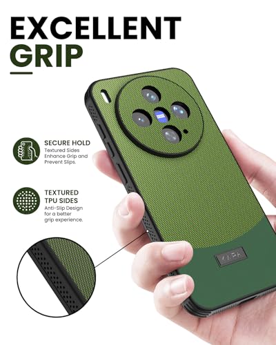 Image of KAPA MatrixWoven Grip Back Cover for Vivo X300 5G | Woven Fabric & Leather Hybrid Camera Protection, Shockproof Slim Bumper Case (Olive Green)