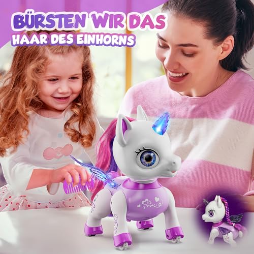Hot Bee Einhorn Roboter für Mädchen, Geschenk für Kinder 3 4 5Jahre, Wiederaufladbar RC Roboter Einhörner mit LED-Flügeln, Musik & Tanzend, Elektrisches Roboter Spielzeug Geschenke mit Ferngesteuertes