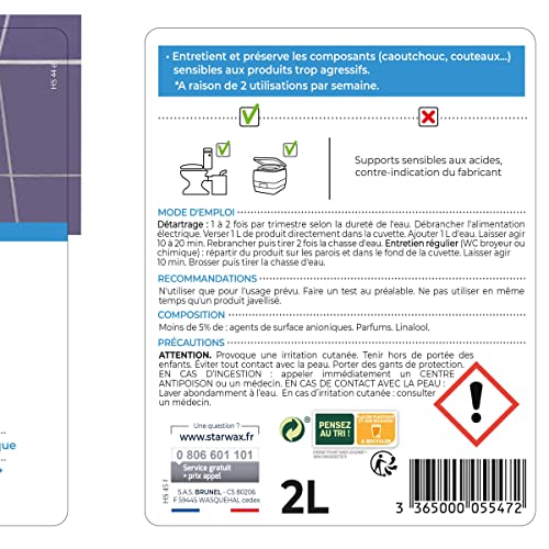 STARWAX Détartrant WC Broyeurs - 2L - Idéal Pour Détartrer Les WC Broyeurs - Sans Endommager Le Mécanisme - Compatible A