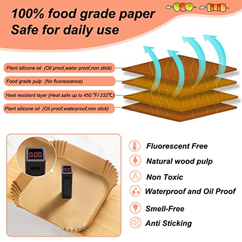 YQL Square Air Fryer Liners for Single Basket 3.5L-6L, 6.5inch Airfryer Liners Disposable for Ninja Speedi/AF140UK/SL300UK - Image 3