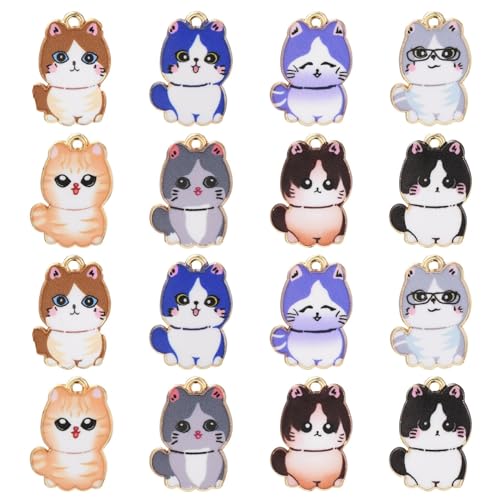 Stiesy 30Pcs Random Styles Enamel Cat Charms Pendants Color Printed Kitten Charms Cute Animal Dangle Charms for DIY Crafts Bracelet Jewelry Making