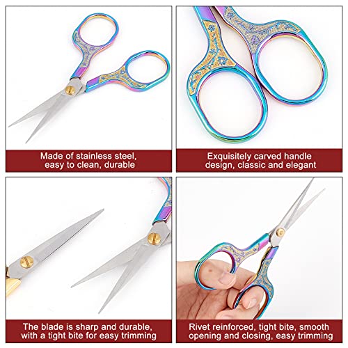 SUNNYCLUE 2Pcs 5 Inch Stainless Steel Embroidery Sewing Scissor Retro-Style Needlework Sewing Scissor with 2Pcs Protective Scissors Cover for Fabric Paper Cutting Craft Threading Use - Image 4