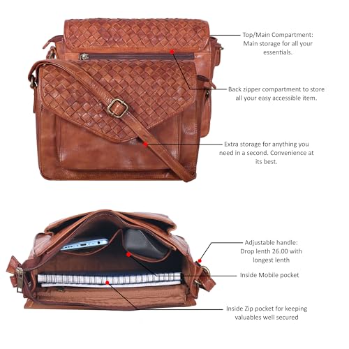 Bolso bandolera de cuero con solapa para mujer miniatura 6