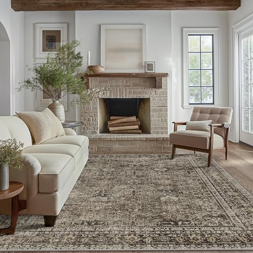 Area Rugs 5x7 for Living Room Bedroom, Vintage Machine Washable Stain Resistant Rug, Soft Low Pile Sage Charcoal Foor Mat with Non Slip Backing for Dining Room