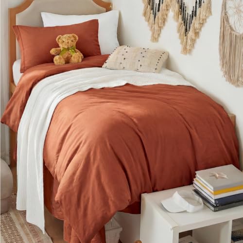 Image of Bedsure Prewashed Twin Duvet Cover, Cotton-Like Bedding Set, Terracotta | Ultra Soft, Relaxed Texture, Twin XL Breathable Comfort, Hidden Zipper, 8 Corner Ties, Easy Care, Year-Round Use