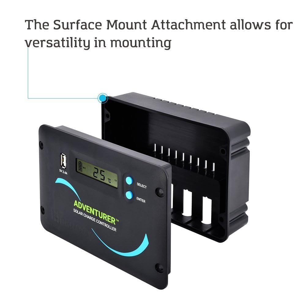 Renogy Adventurer-Li Contrôleur solaire 30 A – Design encastré pour murs de camping-car/camping-car, chargeur PWM automatique 12 V/24 V, écran LCD, compatible avec batteries au lithium et AGM/gel