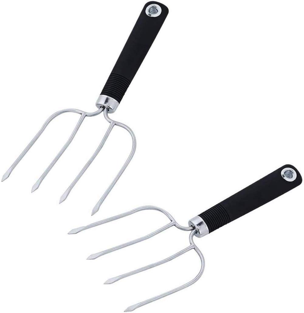 Lot de 2 fourchettes à viande en acier inoxydable - Fourchettes à dinde à quatre aiguilles pour barbecue en plein air, rôtissage au four et manipulation de volaille - Lot de 2