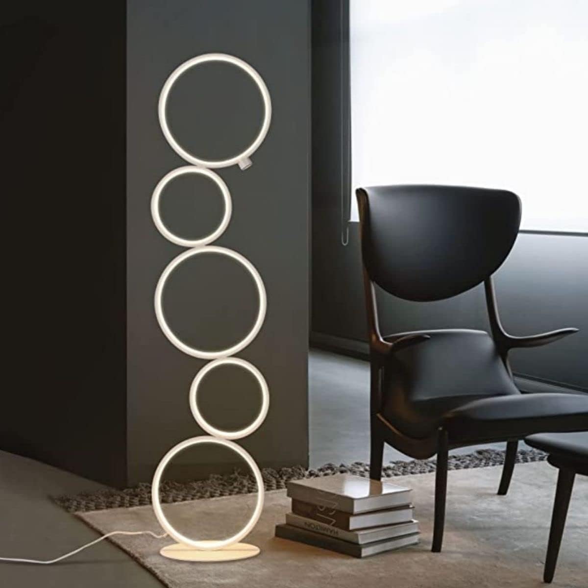 TFCFL 35.5 Inch Tall LED Floor Lamp Modern Ring Style for Bedroom Living Room Kids Room Study Room Standing, 3 Brightness Levels Dimable with Touch Switch, 3000K Warm White