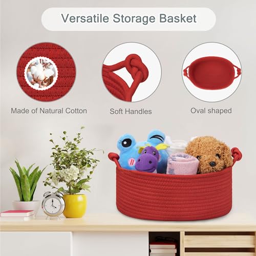 Image of COMSE Small Gift Basket Empty with Bag & Ribbons, Solid Red