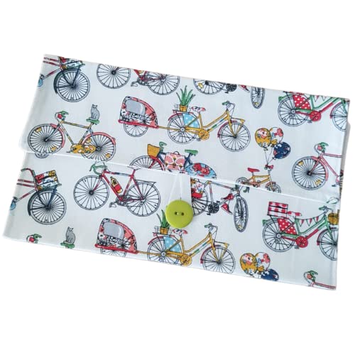 Les P'tits Coussins - Pochette range serviette de table ou lingettes lavables aux différents motifs colorés, vélos, vichy et pois blanc et rouge (Vélos)