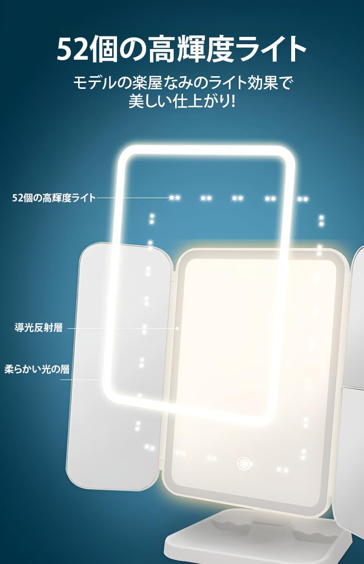 Amazon.co.jp: 3面鏡 卓上 大きめ 卓上ミラー 三つ折り化粧鏡 レザー調