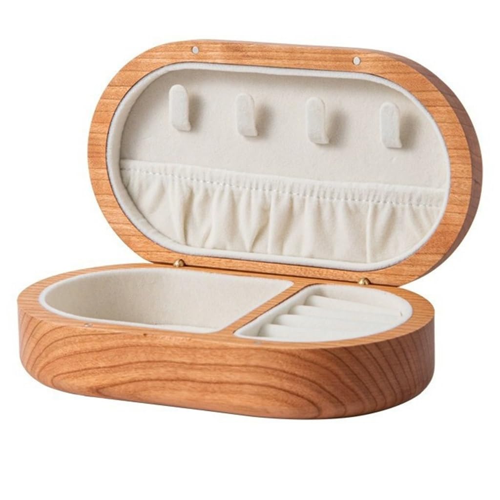Boîte de rangement de bijoux en bois massif chic avec serrure sécurisée beige