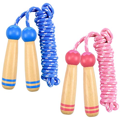 Disino 2 Pezzi Corde per Saltare Bambini Regolabile Corda per Saltare con Confortevole Manico in Legno per Ragazzi e Ragazze Sport Fitness Esercitarsi attività Indoor e Outdoor, 245cm (Blu e Rosa)