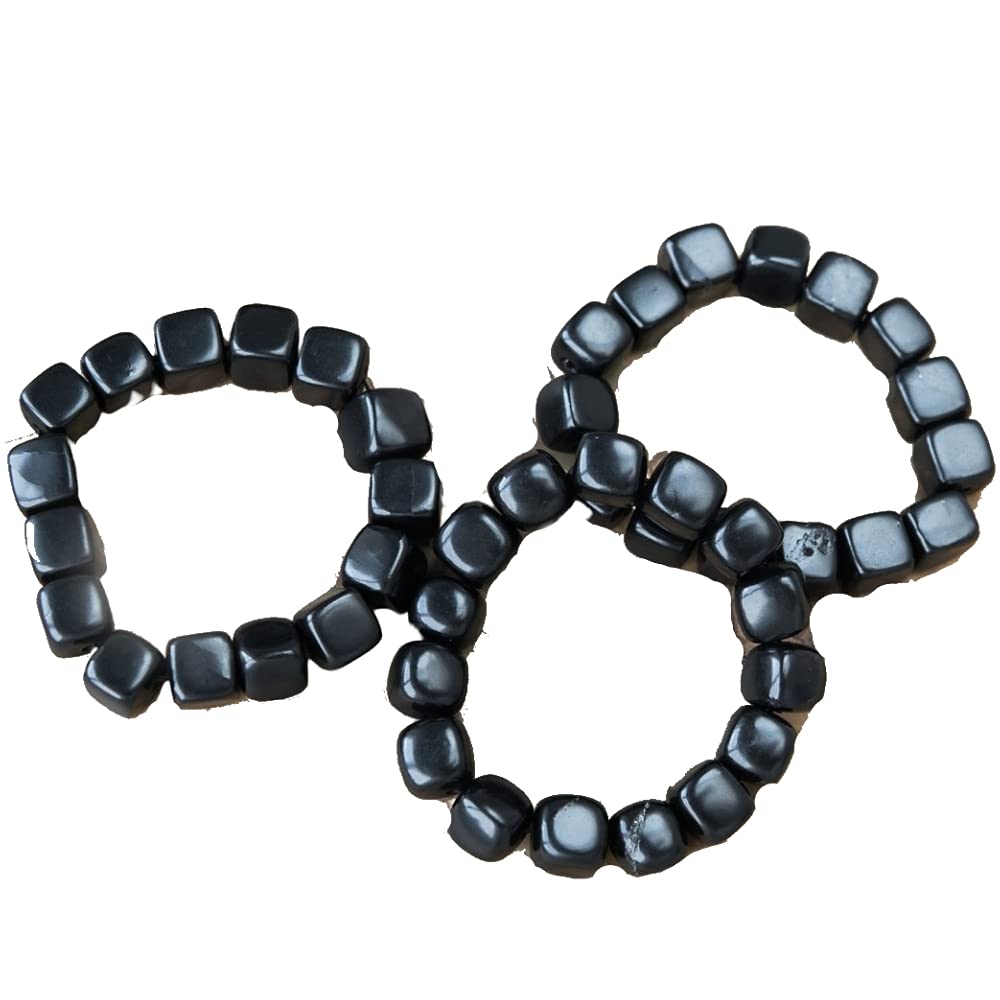 Shungite Bracelets Set | Big Tumbled Bracelets Shungite Jewelry for Men and Women | Authentic Gemstone Jewelry | Crystal Healing and Protection High Positive Energy Bracelet