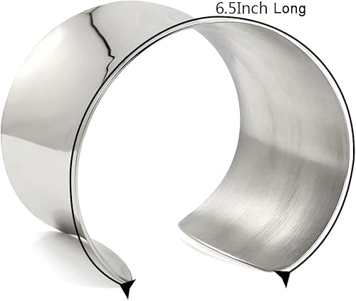 Miniatura 3 de COUYA - Brazalete ancho plateado abierto de acero inoxidable brillante para mujeres y niñas