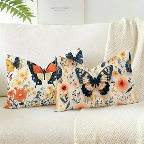Funda Cojin 50x70 Juego 2, Amarillo Cojines Exterior Jardin Impermeable Terciopelo Fundas de Almohada, Flor Cojines Cama Decorativos, para Primavera Decorativos Salón Dormitorio, Regalos D-286