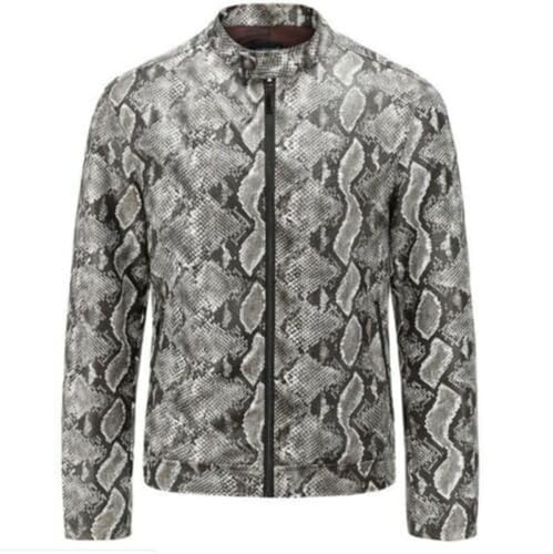 Snakeskin Print Jacket Men Python Textured biker Faux Leather Jacket