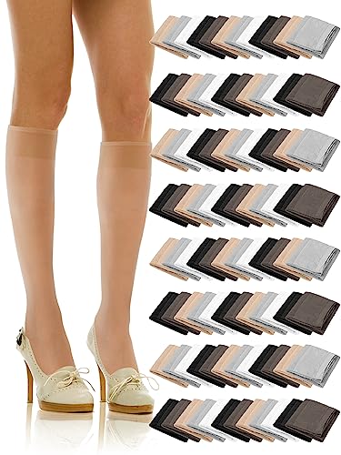 Image of 50 Pairs Sheer Knee Stockings Bulk for Women Nylon Knee Highs Pantyhose Socks for Lady with PVC Makeup Bag