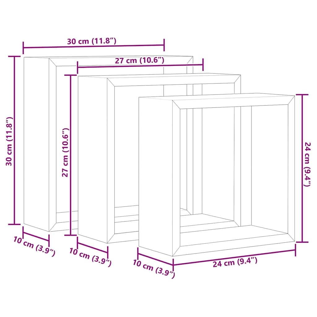 Würfelregale 3 STK. Weiß Sonoma-Eiche MDF Wandregal Schweberegal mit unsichtbarer Halterung Regalwürfel für Wohnzimmer Schlafzimmer Büro Küche zur stilvollen Ablage und Dekoration