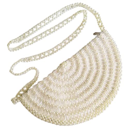Tipsy Closet Vintage Elegant Hand-Crafted Pearl Beaded Stylish Bridal Purses Evening Clutch Bag For Women's & Girls (White) (Pack of 1)