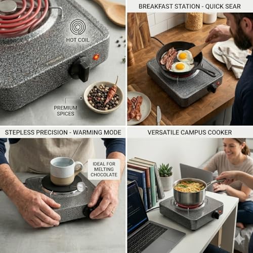 Image of Electric Hot Plate 1500W Single Burner | Portable Electric Stove with Fast Heating Coil | Heavy Duty Hot Plate with Temperature Control for Kitchen, Office & Travel