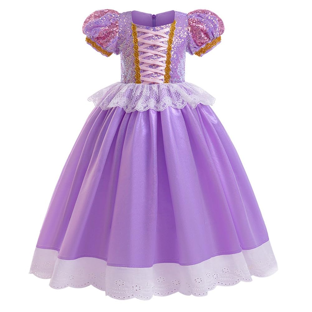 IZKIZF Girls Sofia Princess Costume Birthday Halloween Christmas Party Rapunzel Cosplay Fancy Dress Up Outfits w/Accessories Purple 4-5T