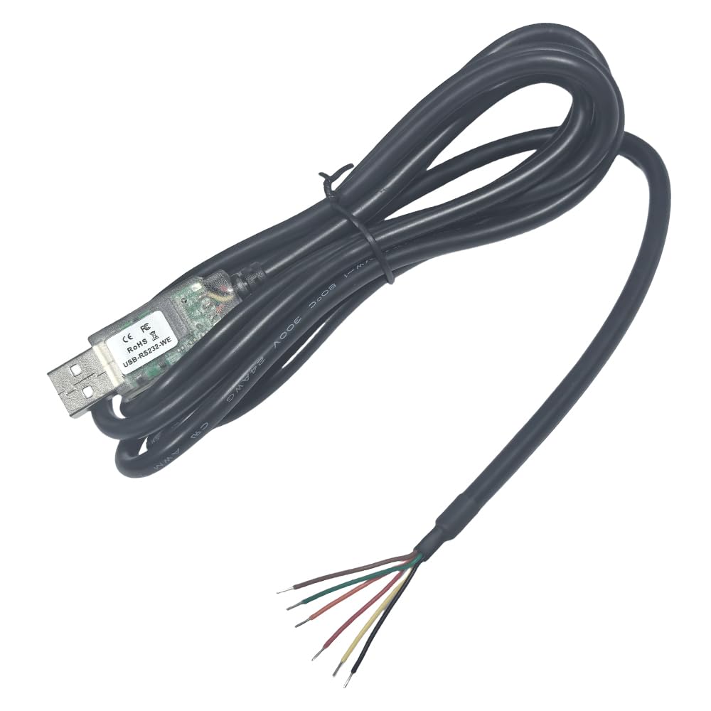 USB-RS232-WE-1800-BT-0.0 Câble USB vers série RS232 authentique puce FT232RQ compatible avec Windows 11 10 8 7 Linux Mac OS 6 voies (0 V)