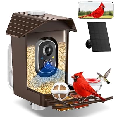Bird Feeder with Camera, Solar Powered 2K HD Smart Bird House, 2.4G WiFi Outdoor Wild Bird Feeder, Ideal Gift for Nature Lovers for Backyard Garden