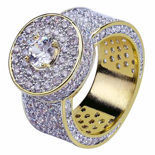 JINAO Gold Ring 18k Gold Plated Cluster Hip Hop Iced Out Lab Simulated Diamond Micro Pave CZ Pinky Ring Jewelry for Men Women