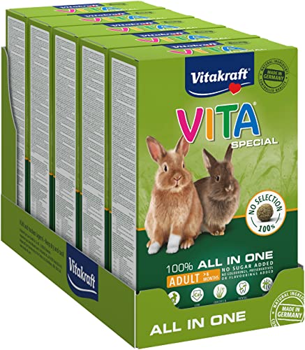 Vitakraft - Alimentos para Conejo Enano Vita Special - Alimentos completos para Conejo Enano - Especial antiolor - Rico en vitaminas y minerales - Lote de 5 Cajas de 600 g