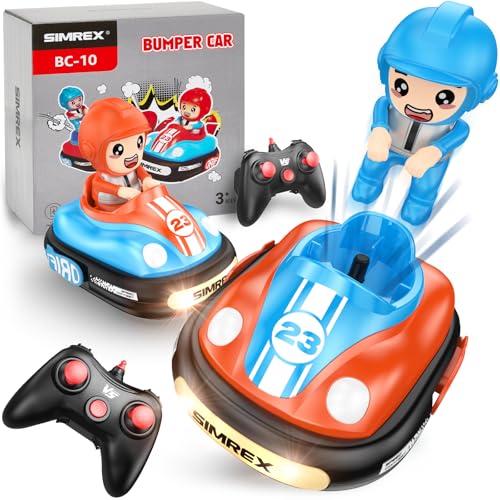 SIMREX Remote Control Bumper Cars for Kids - 2 Player Battle Set with Lights & Music, Toy RC Car for...