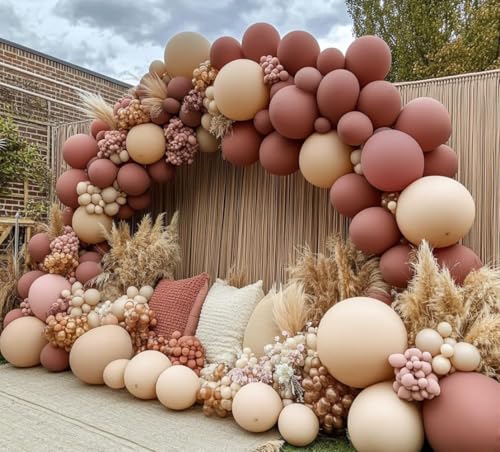 Image of Boho Balloons Pink Nude Balloon Garland Double Stuffed Matte Cream Dusty Rose Balloon Arch Kit for Birthday Baby Showers, Wedding, Bridal, Baptism, Love Party Decorations