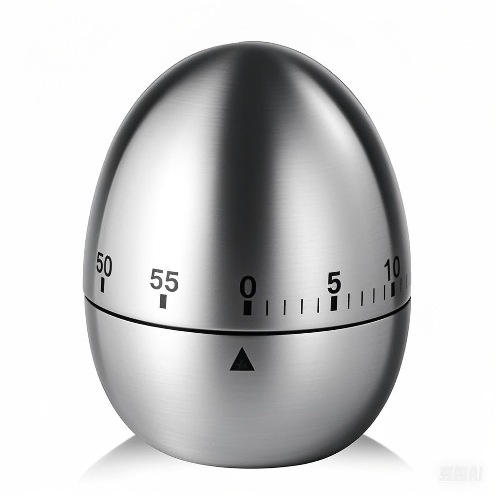 Wailicop White Egg Kitchen Timer, 60-Minute Timer, Mechanical Rotating Alarm Clock (White)