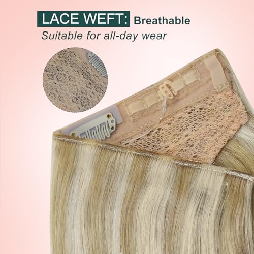 Image of Easyouth Wire Hair Extensions Blonde Highlight Wire Extensions Real Human Hair Honey Blonde Highlights Honey Blond Invisible Wire Hair Extension for Short Hair 12 Inch 70g