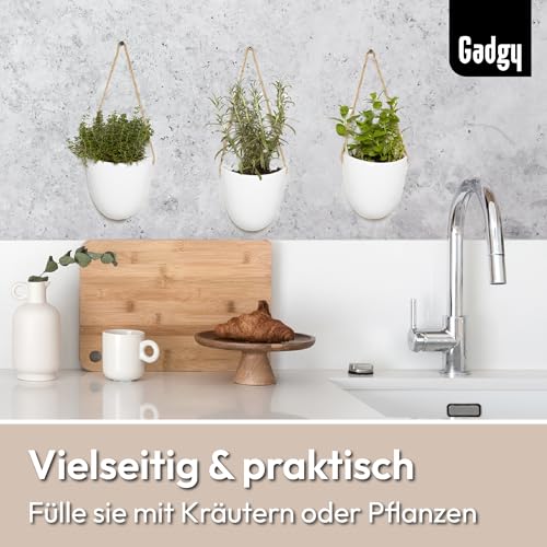 Gadgy Hängende Blumentöpfe | Set 3 Stück Blumentopf Wand | Keramik Hängeampel | Wandvasen für Pflanzen | Hängeblumentöpfe Innen | Wandpflanzenhalter | Skandinavische Deko | Wanddeko Flur