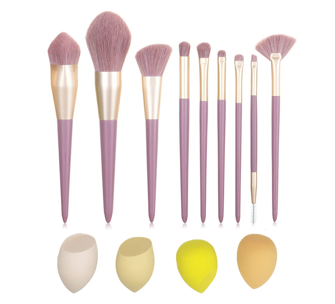 Beautishop9 Pieces Synthetic Foundation Brushes Set with 4 Pieces Makeup Sponge for Face Powder Eye Shadows Make Up