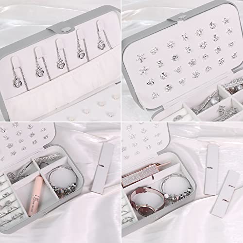 Travel Jewelry Box, [Upgraded Version] Small Jewelry Organizer For Women Girls, 2 Layers Pu Leather Portable Travel Case Display Storage Holder Boxes For Necklaces, Earrings, Rings, Bracelets - Gray #TOP2
