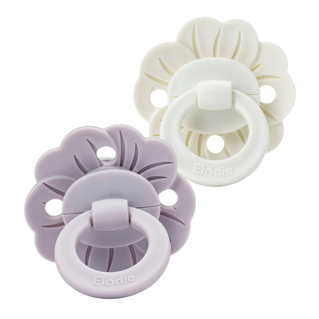Elodie Details Binky Bloom 2 Pack Baby Dummies & Pacifiers, Soft Silicone Orthodontic Design with Symmetrical Teat, BPA-Free Soothers with Breathable Shield for Comfort, 3+ Months, White/Lilac — image 1