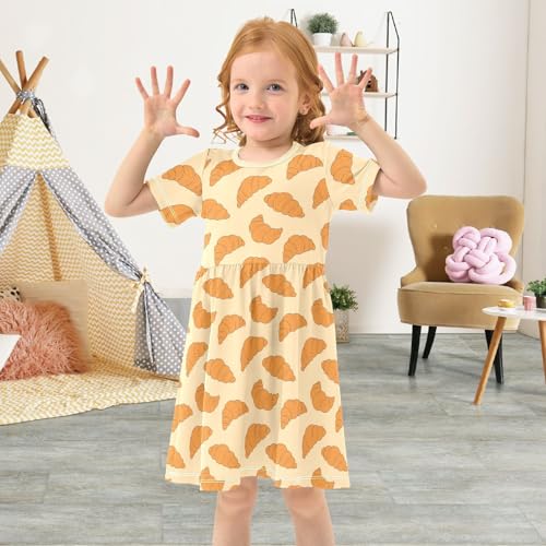 Toddler Girls Dress Summer Croissant Dresses Short Sleeve Clothes Casual Sundress 2-8Y4