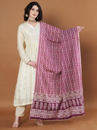 Image of Women's Cotton Blend Floral Print Dupatta with 2.20 Meters | Women's cotton printed dupatta with tassels